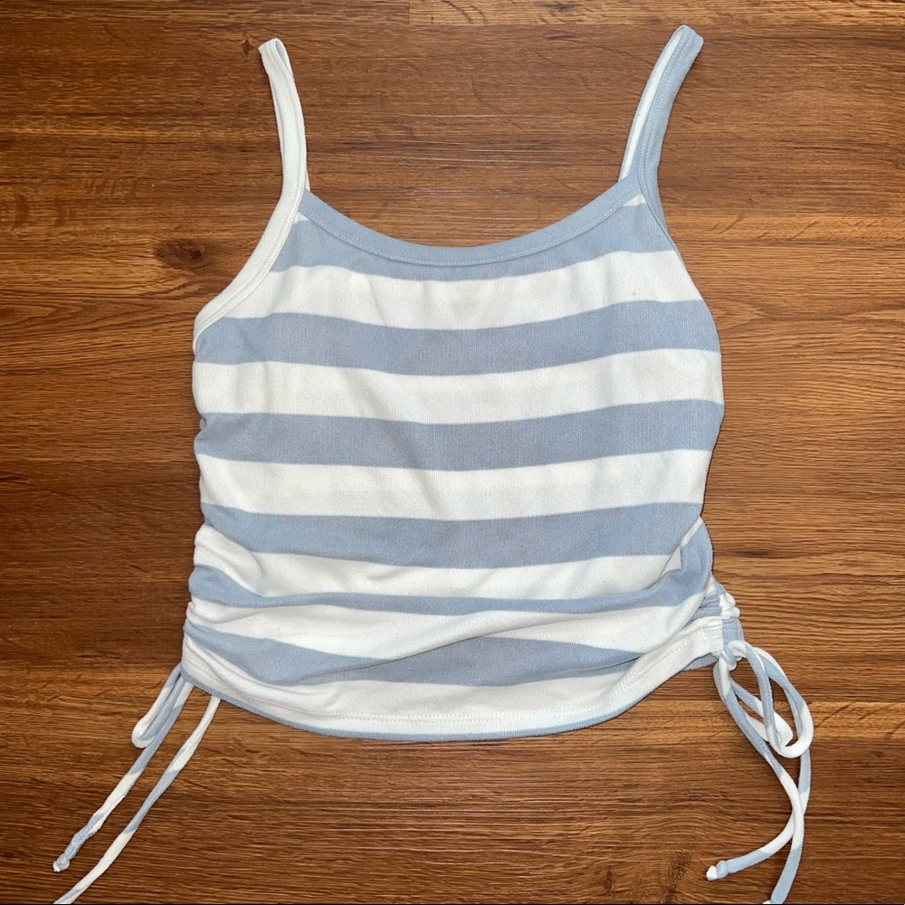 Entro Blue & White Striped Ruched Side Tie Crop Top Size Large